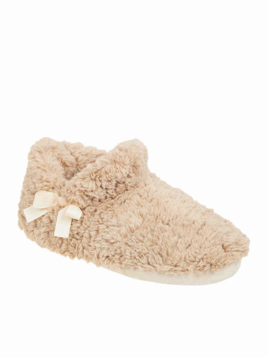 Adam's Shoes 903-21502 Closed-Back Women's Slippers with Fur In Beige Colour