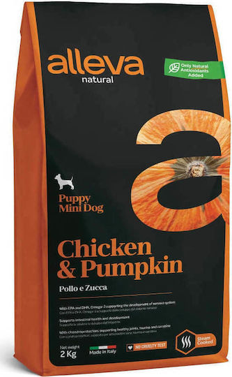 Alleva Natural Puppy Mini 2kg Hrană Uscată pentru Căţei de Rase Mici cu Dovleac și Pui