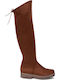 Suede Over the Knee Women's Boots with Zipper Tabac Brown