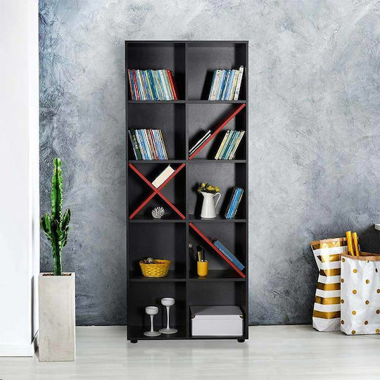 Bibliothek Anthrazit / Rot 75x30x188cm