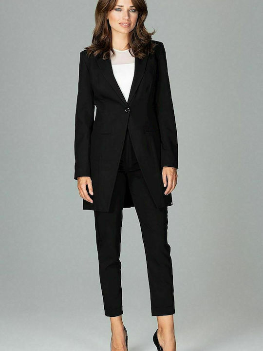 Lenitif K497 Long Women's Waisted Blazer Black