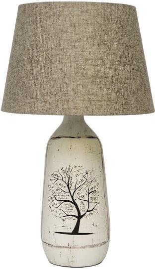 VK Lighting Κεραμικό Vintage Πορτατίφ για Ντουί E27 με Μπεζ Καπέλο και Βάση