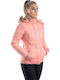 Kurz Damen Puffer Jacke mit pelziger Kapuze für Winter Rosa