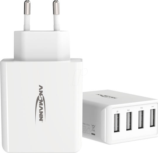 Ansmann Ladegerät ohne Kabel mit 4 USB-A Anschlüsse 30W Weißs (HC430)