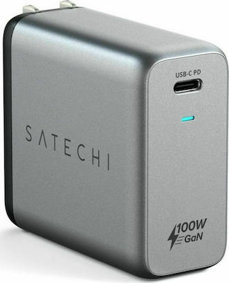 Satechi Ladegerät ohne Kabel GaN mit USB-C Anschluss 100W Stromlieferung Gray (ST-UC100WSM-EU)