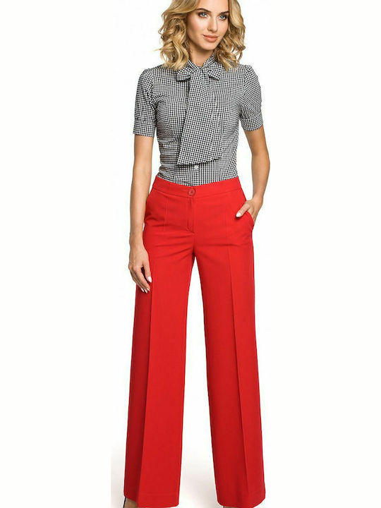MOE M323 Damen Hochbund Stoff Palazzohose Breit Rot MOE M323 Damen Hochbund Stoff Palazzohose Breit Rot