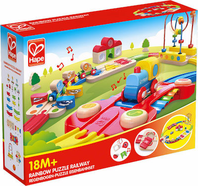 Hape Vehicul Rainbow Puzzle Train din Lemn cu muzică pentru 18++ Luni