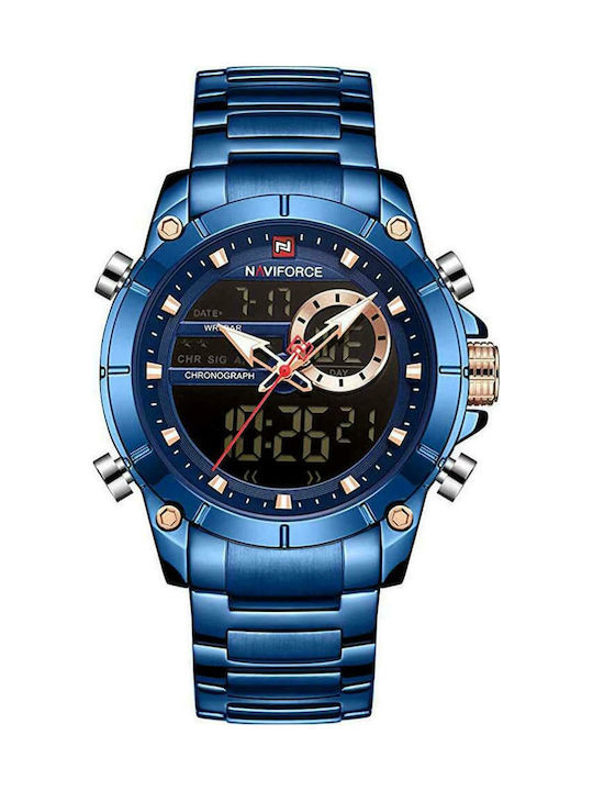 Naviforce Digital Uhr Chronograph Batterie mit Blau Metallarmband