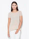 Venaton Short Sleeve Women's Summer Blouse Beige