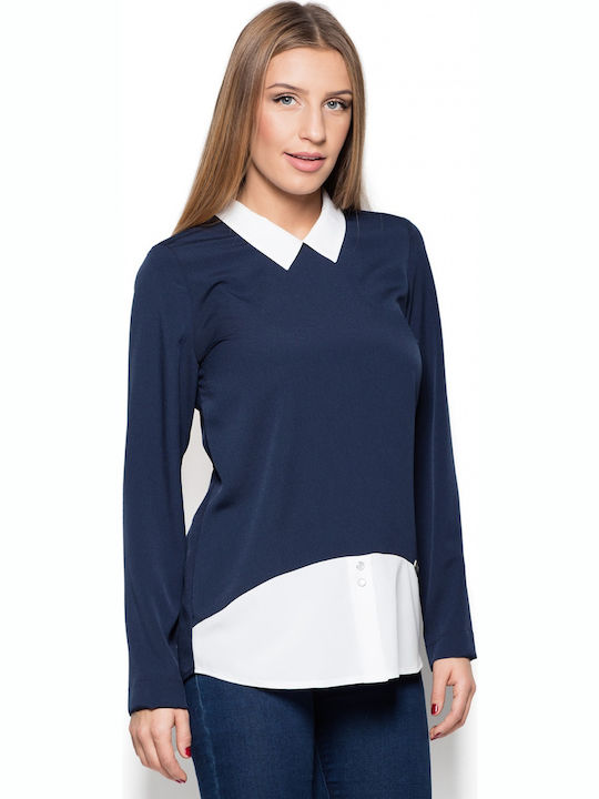 Katrus Women's Blouse Long Sleeve Navy Blue