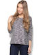 Katrus Women's Blouse 3/4 Sleeves Striped Gray