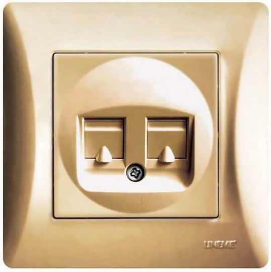 Lineme Doppelter Netzsteckdose und Telefon RJ45/RJ11 mit Rahmen Typ Cat6 in Gold Farbe 50-00120-9