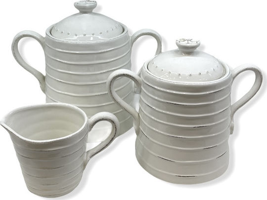 Angiolina Ceramic Milk Jug - Sugar Bowl Set White 3pcs