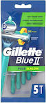 Gillette Blue II Slalom Plus Disposable Razors with 2 Blades & Lubricating Tape 5pcs