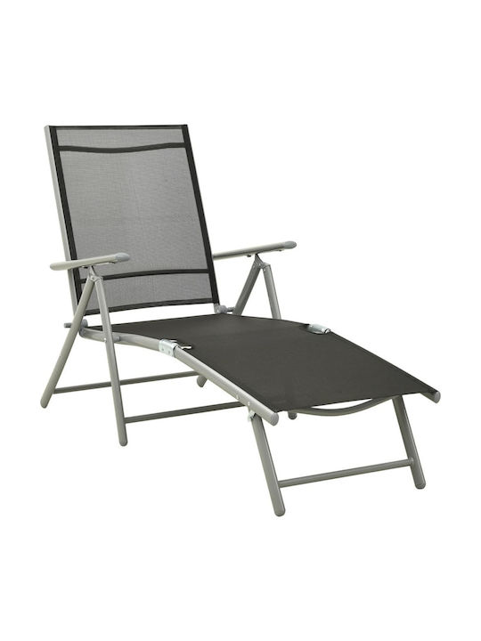 Deckchair Aluminum with Textilene Fabric Black - Silver 178x61.5x60cm.