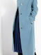 Women's Long Coat with Buttons Light Blue