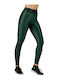 Glow Active 17-21107001 Training Women's Cropped Leggings Shiny and High Waist Green