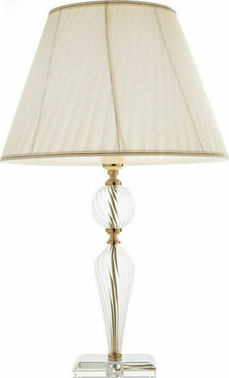 Ondaluce Villa Glass Table Lamp for Socket E27 with Beige Shade and Transparent Base