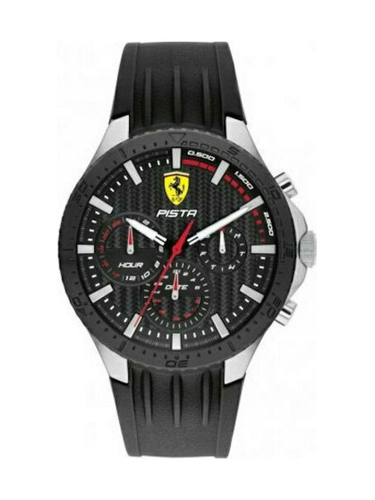 Ferrari Pista Battery Chronograph Watch with Rubber Strap Black