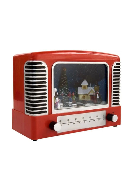 Fun World Christmas Illuminated Decorative Village Red with Battery with Music and Movement 20x20x11cm. Vintage Radio