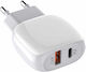 Ldnio Φορτιστής με Θύρα USB-A και Θύρα USB-C και Καλώδιο Lightning 18W Power Delivery / Quick Charge 3.0 Λευκός (A2313C)