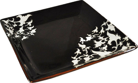 Inart Square Ceramic Decorative Platter Brown/White 26.5x26.5x4cm