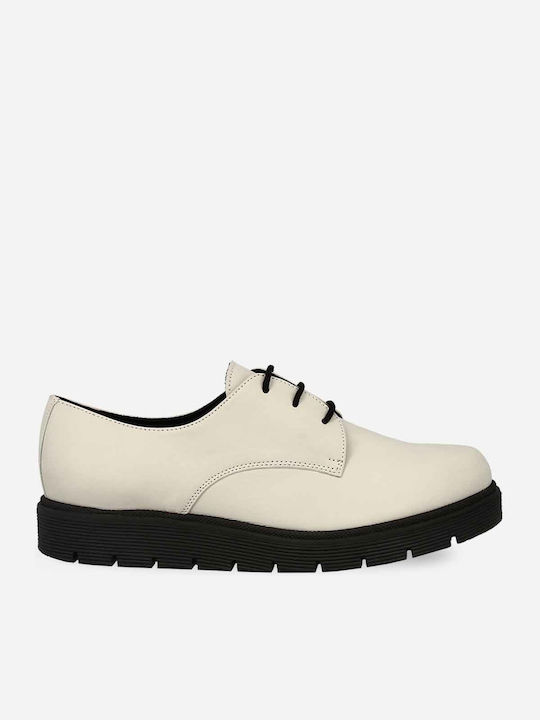 Leder Damen Derby in Beige Farbe
