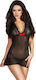 Chilirose Sexy Set with Nightgown and Robe with Lace and Transparency Babydoll and String Black