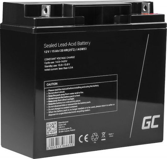 Green Cell Μπαταρία UPS με Χωρητικότητα 15Ah και Τάση 12V AGM53