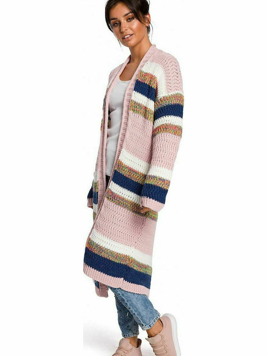 BE Knit BK036 Long Women's Knitted Cardigan Pink
