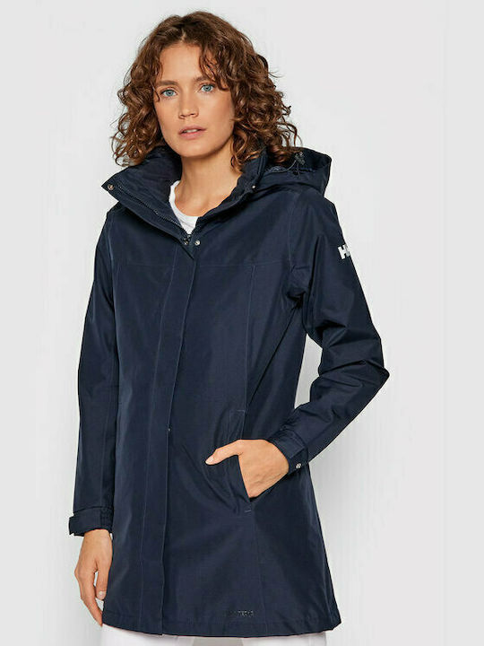 Helly Hansen Aden Women's Long Sports Jacket Waterproof for Winter with Detachable Hood Navy Blue