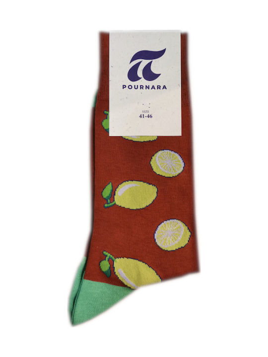 Pournara Λεμόνια Men's Patterned Socks Brown