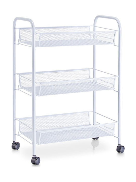 Sidirela Roco Kitchen Trolley Metallic in White Color 3 Slots 44x26x64cm