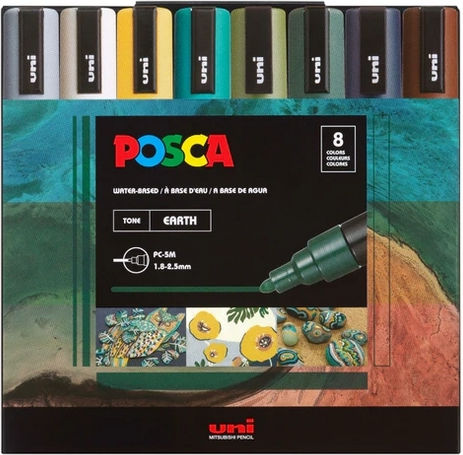 Posca PC-5M Medium 1,8-2,5mm Earth Tones Ακρυλικοί Μαρκαδόροι 2.5mm Σετ 8 χρώματα