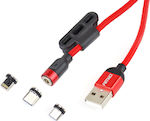 AMiO Magnetic USB to Lightning / Type-C / micro USB Cable Κόκκινο 1m (02522/AM)