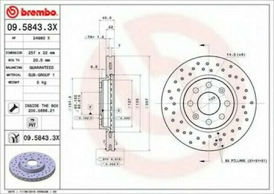 Brembo Σετ Δισκόπλακες Εμπρός για Fiat Grande Punto / Punto / Punto Evo Lancia Ypsilon Opel Adam / Corsa