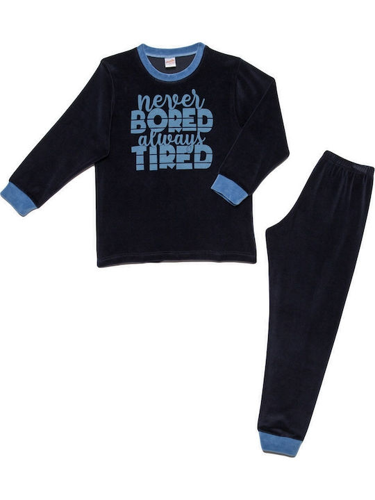 Minerva Pijama pentru copii De iarnă Catifelată Albastru marin Never Bored