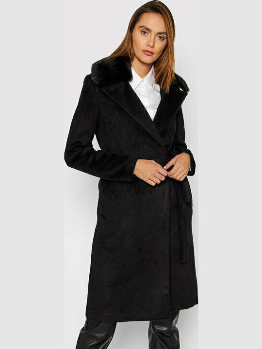 Women's Black Coat with Fur Details
