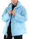 Women's Short Puffer Jacket for Winter with Hood Light Blue