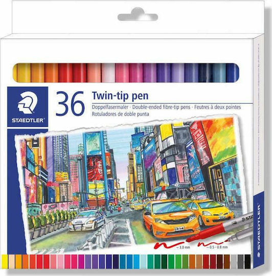 Staedtler Twin Tip Fibre Markere de Proiectare Multicolor 36buc