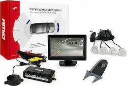 AMiO Σύστημα Παρκαρίσματος Αυτοκινήτου με Κάμερα / Οθόνη / Buzzer και 4 Αισθητήρες 22mm σε Ασημί Χρώμα