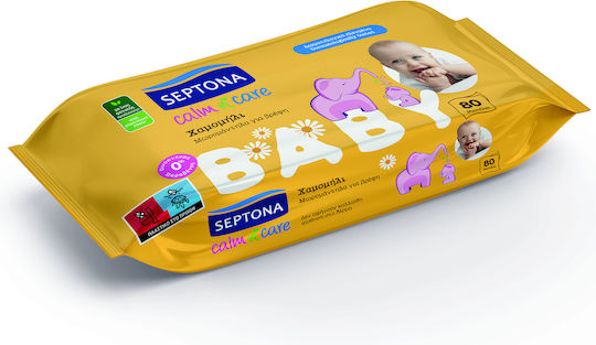 Septona Calm n' Care Chamomile Μωρομάντηλα χωρίς Οινόπνευμα & Parabens 80τμχ