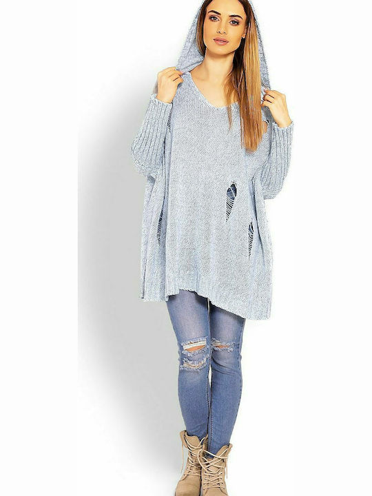 PeeKaBoo 30055 Women's Tunic Dress Long Sleeve with Hood Sky Blue 114562