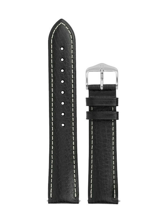 Hirsch Boston Long Δερμάτινο Λουράκι Μαύρο 22mm