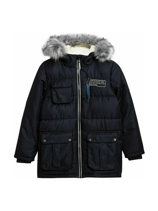 4F Kids Parka Long Hooded Navy Blue