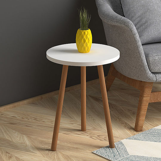 Masă Laterală Rotundă Roma Din Lemn Alb M33.5xL33.5xÎ46cm