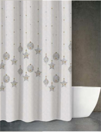 Saint Clair Christmas Des 415 Κουρτίνα Μπάνιου Υφασμάτινη 180x200 cm Λευκή