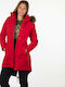 Analia Women's Long Parka Jacket Waterproof and Windproof for Winter with Hood Red