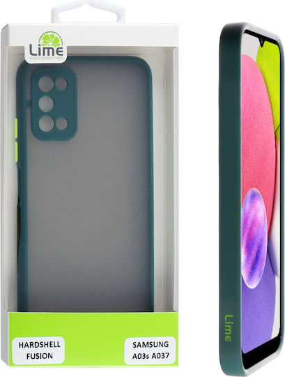 Lime Hardsell Camera Guard Back Cover Plastic / Silicon Dark Green with Yellow Keys (Galaxy A03s)