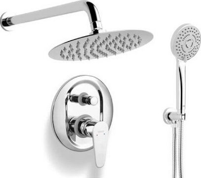 Ferro Algeo Set Mischer, Handbrause & Duschkopf für Wandmontage für Dusche 2 Ausgänge Silber